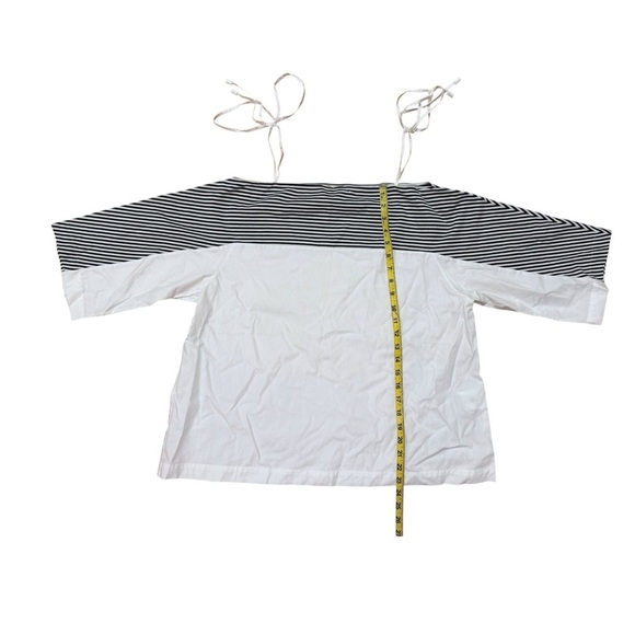 Isola Marras White Striped Tie Top Drop Sleeve Top Size 40 100% Cotton Blouse - Picture 3 of 7